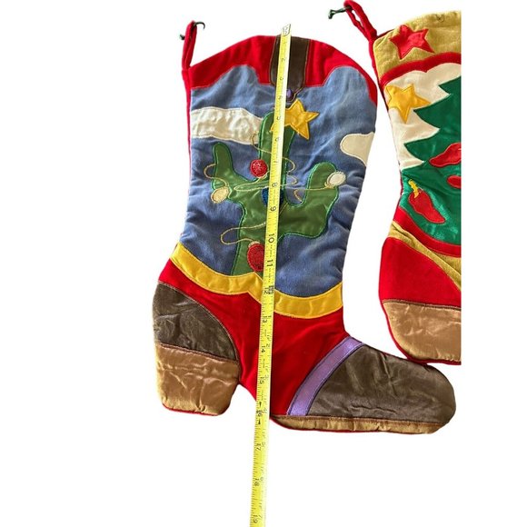 2 Christmas Stockings Western Cowboy Boots Décor Red Tree...